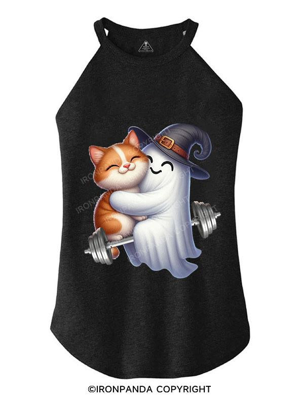 CAT AND GHOST PUMPING IRON TOGETHER TRI ROCKER COTTON TANK