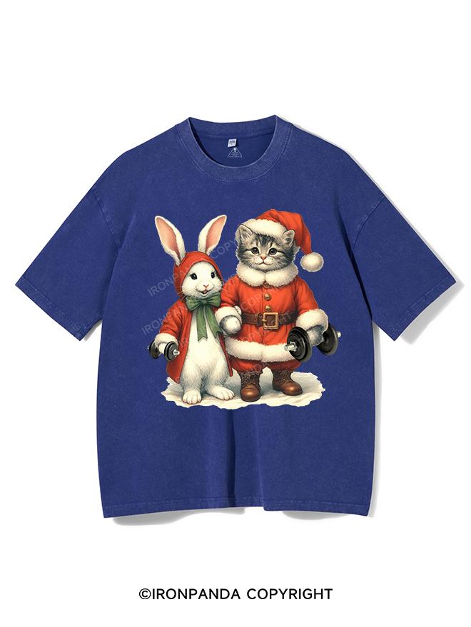 SANTA CAT, XMAS BUNNY, GYM BEASTS VINTAGE GYM SHIRT