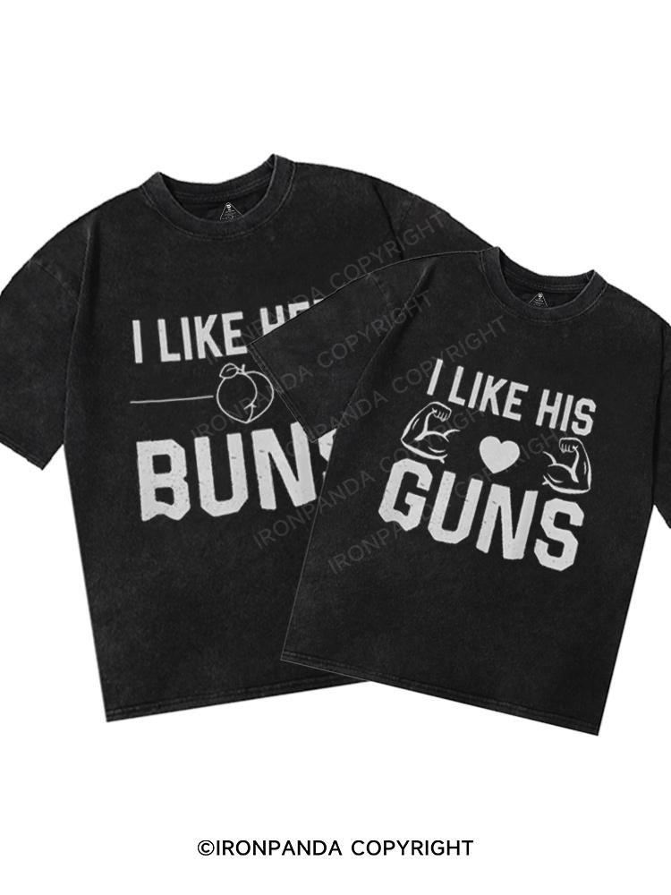 I like her buns, I like his Guns Washed Matching Couple Gym Shirt