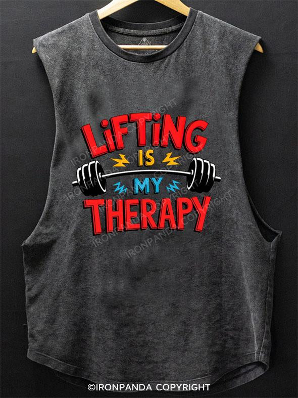 LIFTING IS MY THERAPY SCOOP BOTTOM COTTON TANK