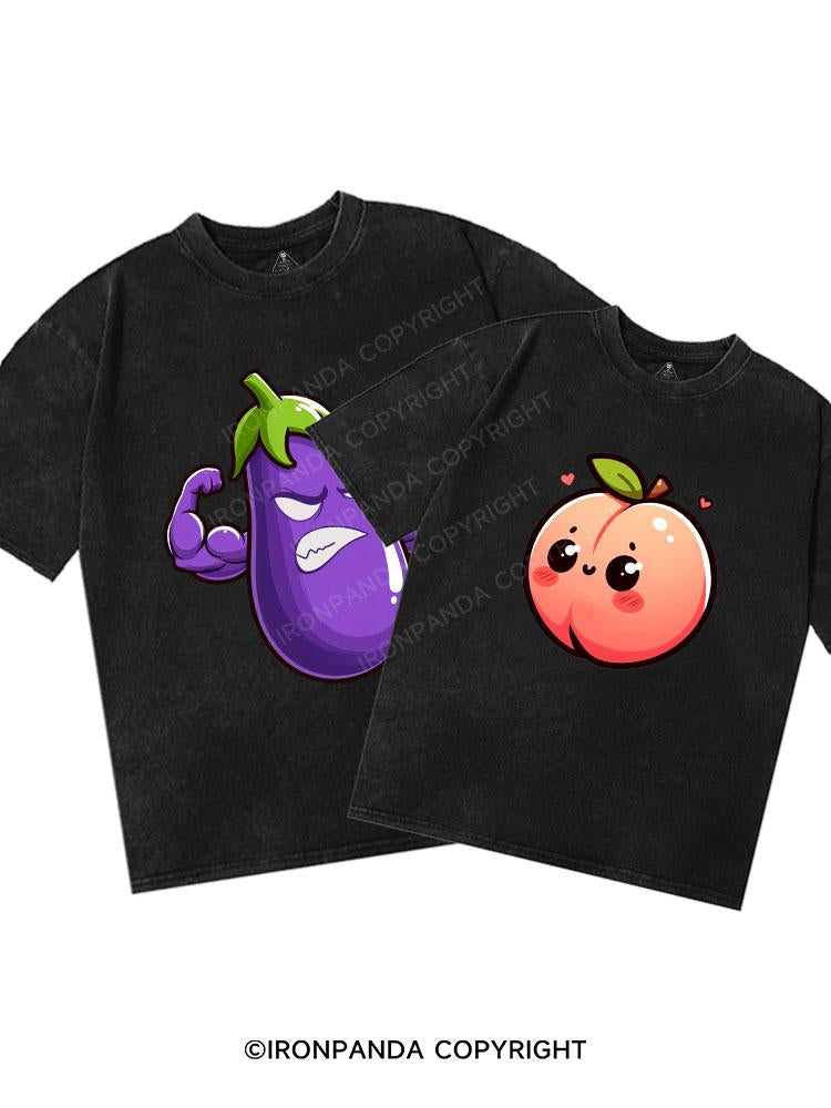 Eggplants&Peach Washed Matching Couple Gym Shirt