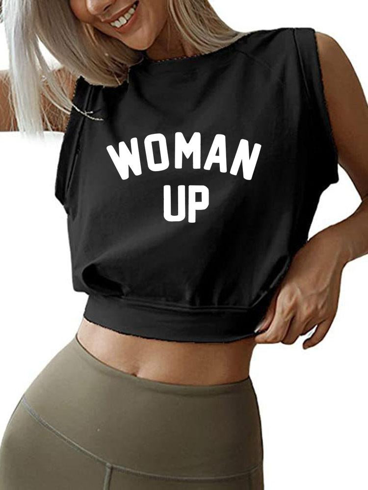 WOMAN UP SLEEVELESS CROP TOPS