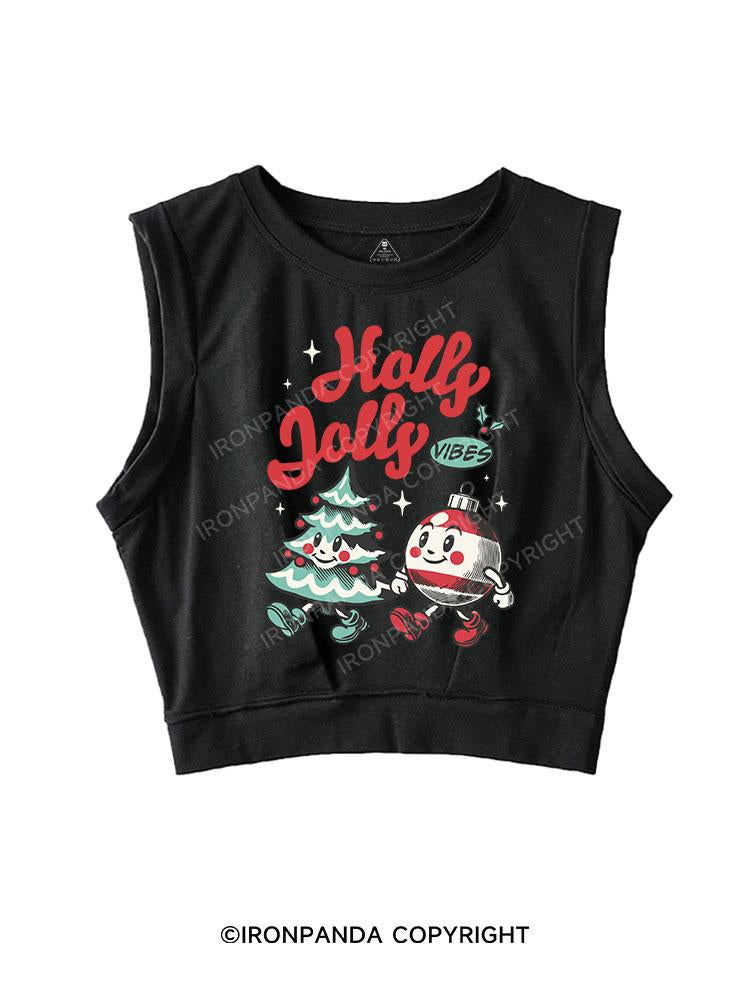 HOLLY JOLLY VIBES SLEEVELESS CROP TOPS