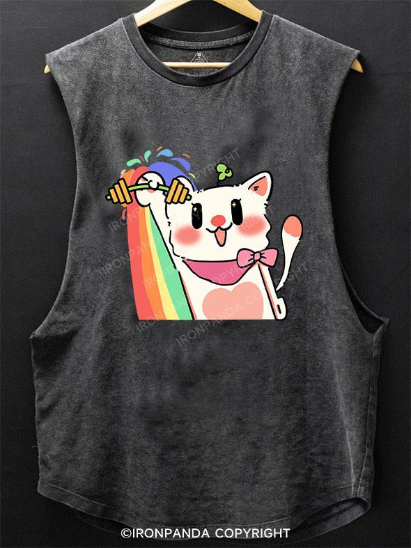 LIFTING KITTY VIBIN' WITH RAINBOWS SCOOP BOTTOM COTTON TANK