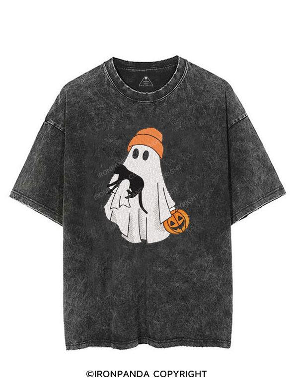 HALLOWEEN GHOST HOLDING A CAT VINTAGE GYM SHIRT