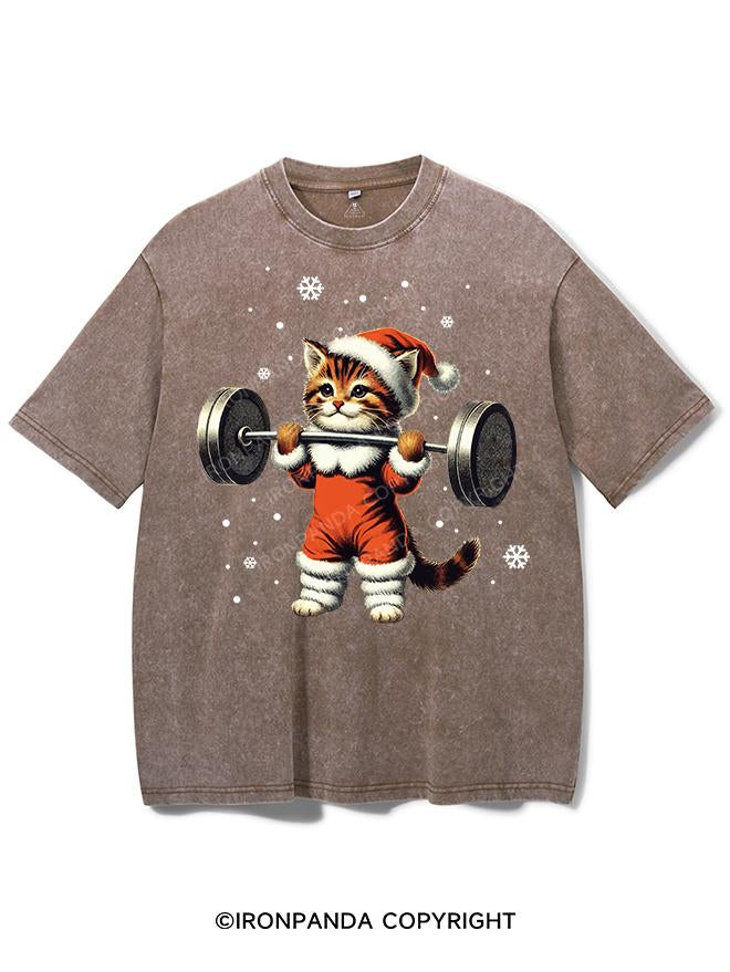 SANTA KITTEN WORKOUT VINTAGE GYM SHIRT