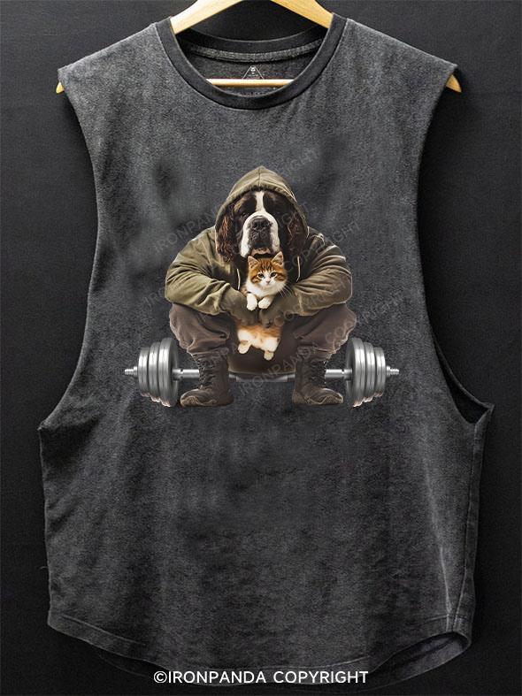 Saint Bernard and kitten barbell SCOOP BOTTOM COTTON TANK