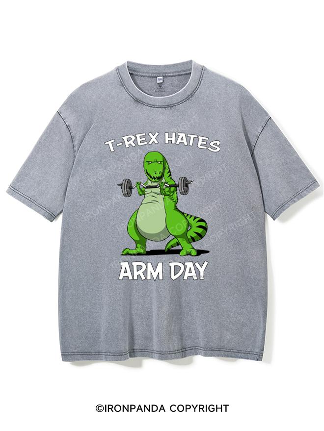 T-Rex Hates Arm Day Washed Gym Shirt