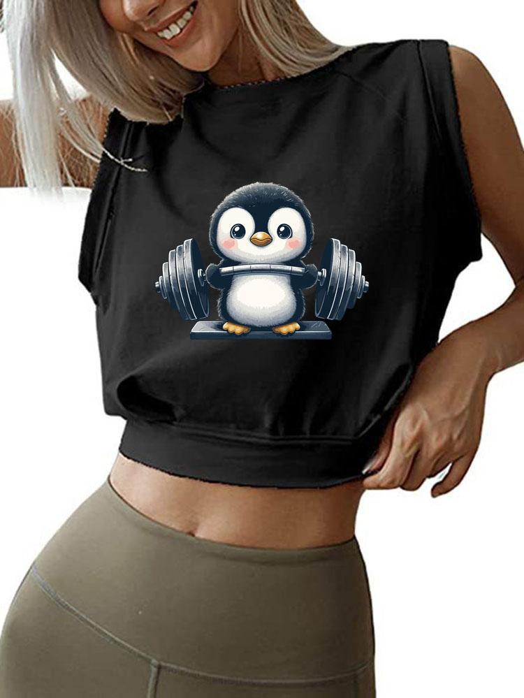 PENGUIN WEIGHTLIFTING SLEEVELESS CROP TOPS