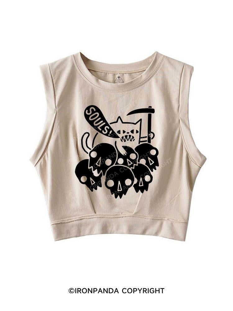 SOULS！CAT AND SKELETON SLEEVELESS CROP TOPS