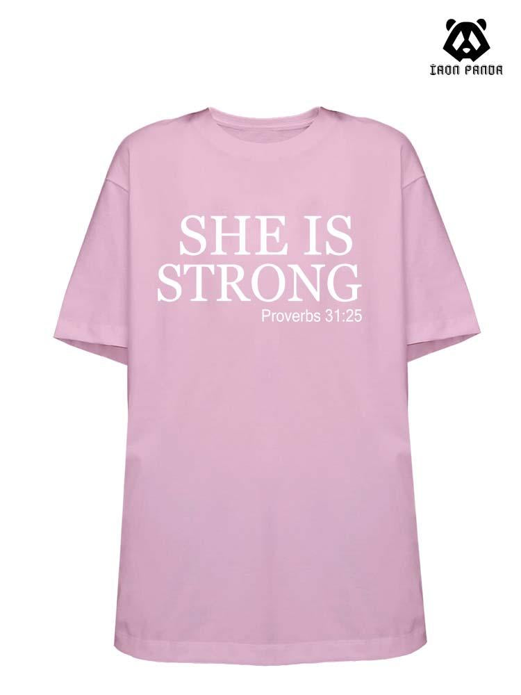 SHE IS STRONG Loose fit cotton  Gym T-shirt