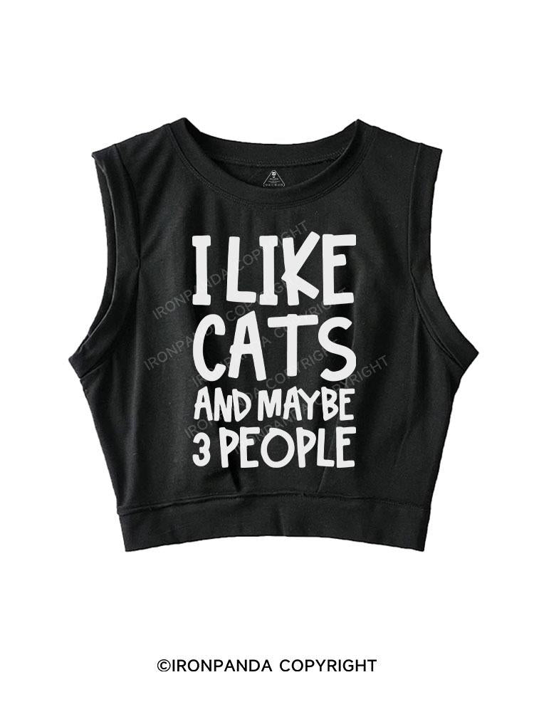 I LIKE CATS AND MAYBE 3 PEOPLE SLEEVELESS CROP TOPS