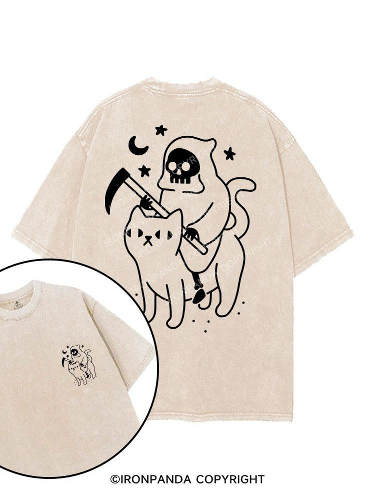 GRIM REAPER RIDING A CAT printed Gym Shirt