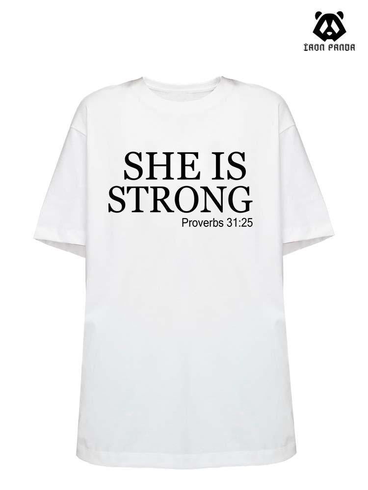 SHE IS STRONG Loose fit cotton  Gym T-shirt