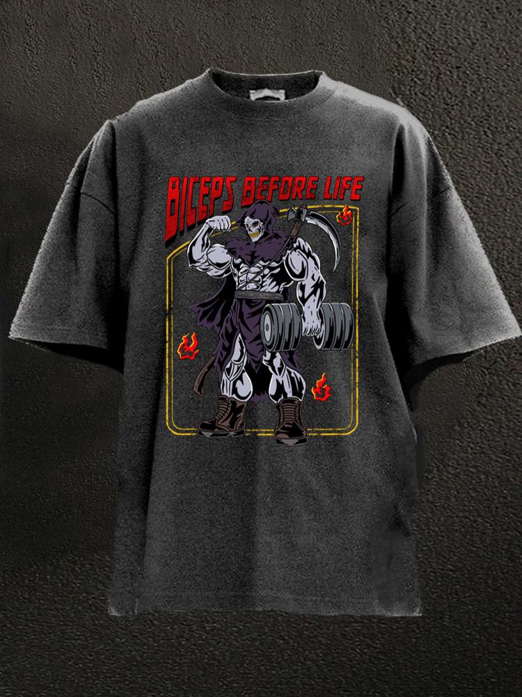 biceps before life Washed Gym Shirt