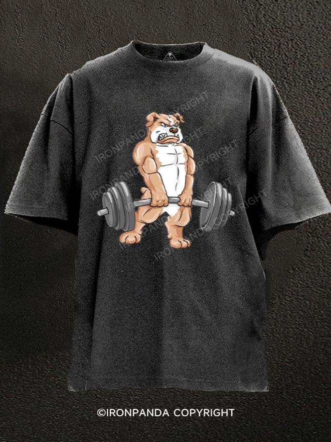 Bulldog at bodybuilding with barbell Washed Gym Shirt