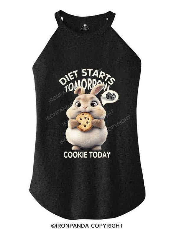 DIET STARTS TOMORROW COOKIE TODAY BUNNY TRI ROCKER COTTON TANK