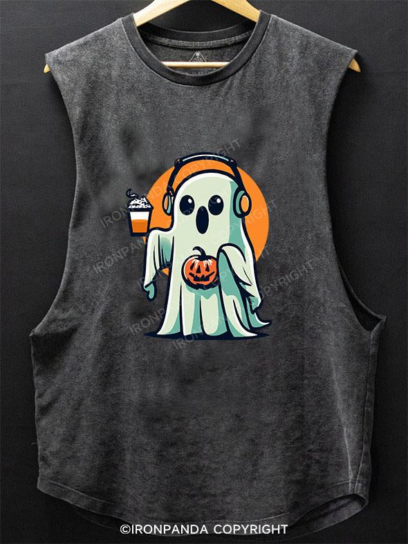 GHOST VIBIN' WITH COFFEE AND TUNES SCOOP BOTTOM COTTON TANK