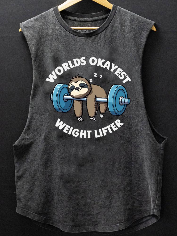 World's Okayest Weight Lifter Sloth SCOOP BOTTOM COTTON TANK