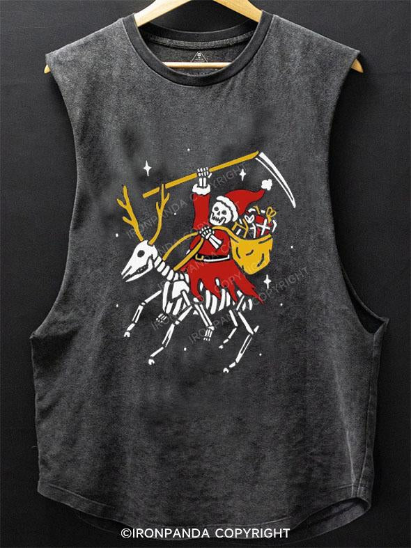 GRIM REAPER SANTA ON A REINDEER SCOOP BOTTOM COTTON TANK