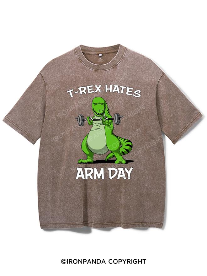 T-Rex Hates Arm Day Washed Gym Shirt