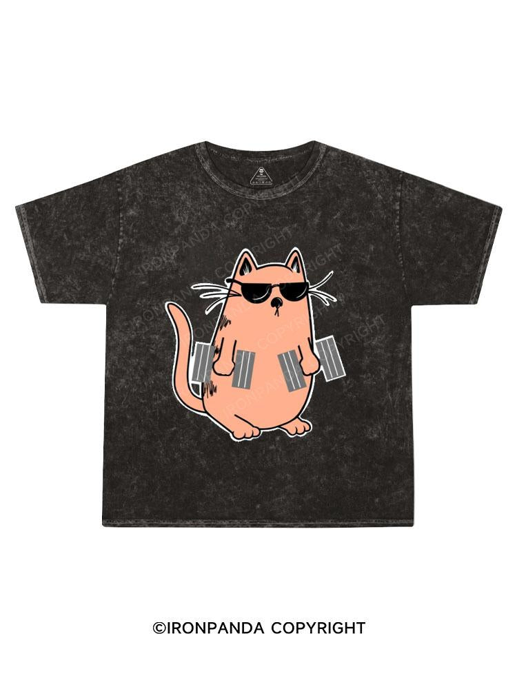 strong cat Kids Washed T-Shirt