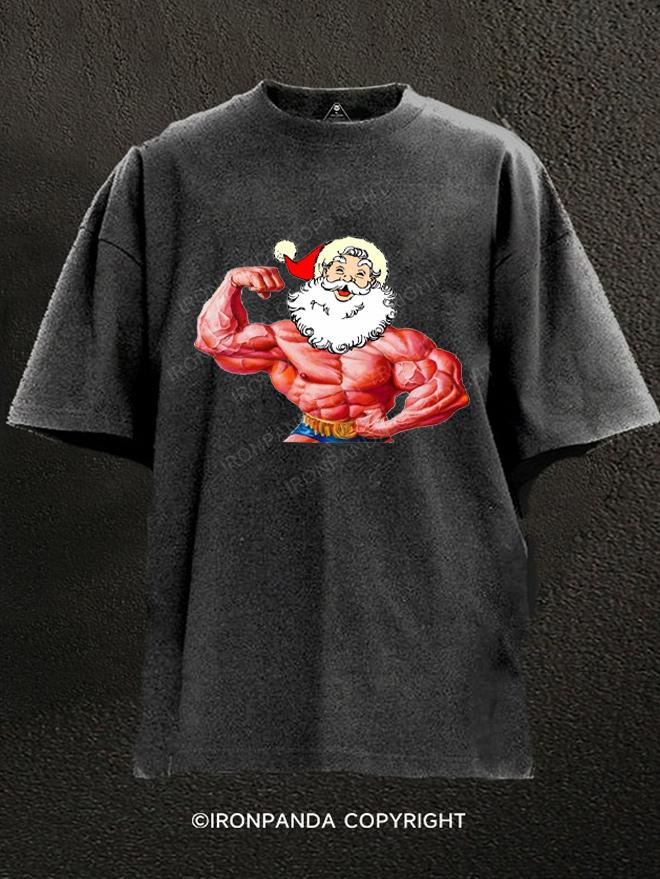 Santa Claus Gains Flexing Faith and Fitness Washed Gym Shirt