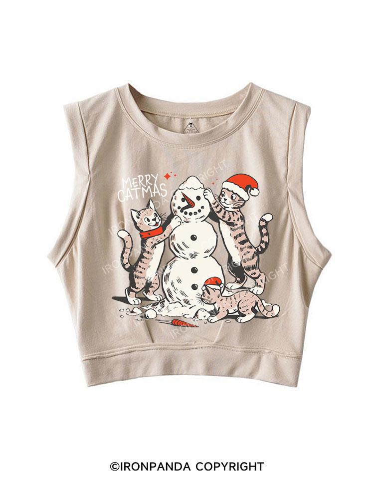 MERRY CATMAS SLEEVELESS CROP TOPS