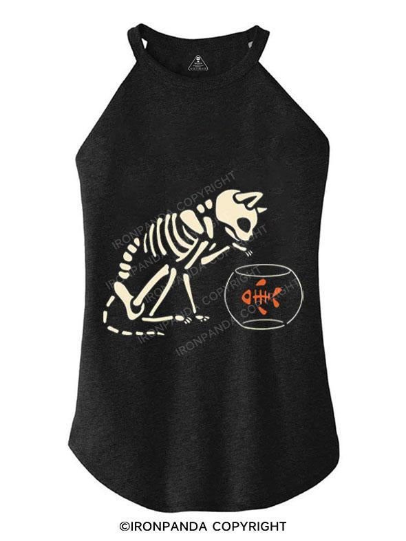 CAT AND FISH SKELETON TRI ROCKER COTTON TANK