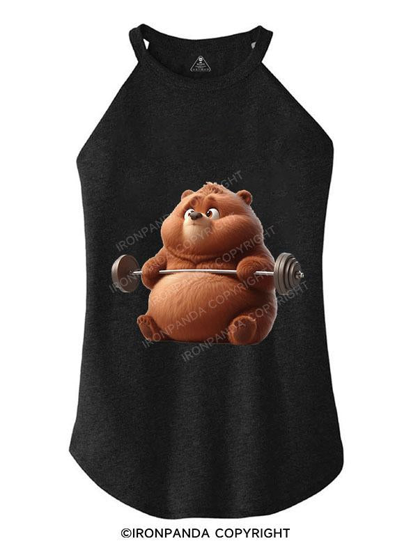 SWOLE BROWN BEAR ON THE GRIND TRI ROCKER COTTON TANK