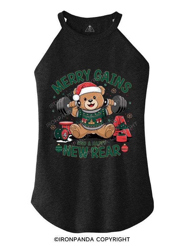 MERRY GAINS AND A HAPPY NEW REAR TRI ROCKER COTTON TANK