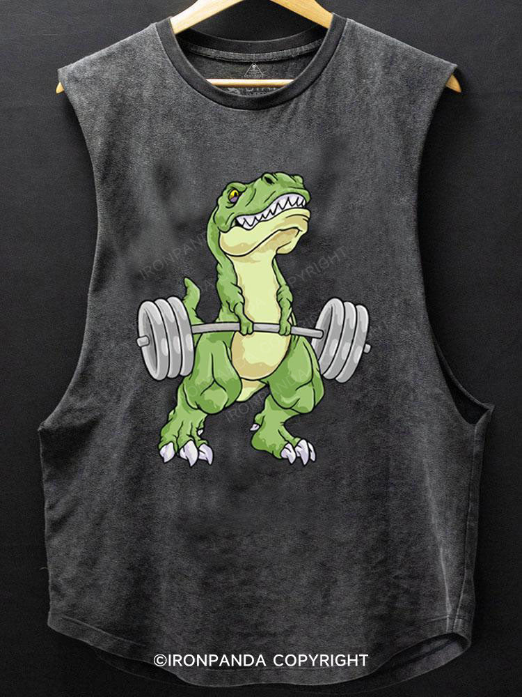 funny dinosaur weightlifting SCOOP BOTTOM COTTON TANK