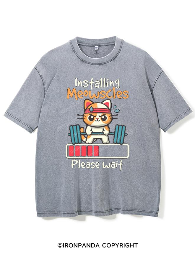 INSTALLING MEOWSCLES PLEASE WAIT VINTAGE GYM SHIRT