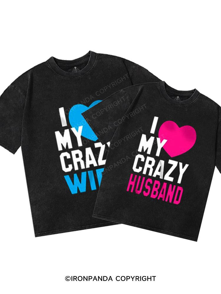 Love Crazy Husband Wife Washed Matching Couple Gym Shirt