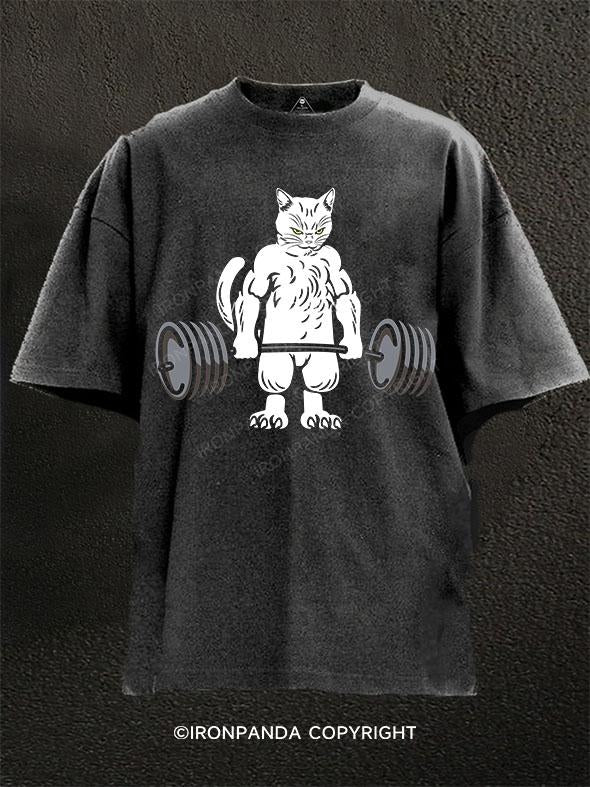 Powerlifting Cat Washed Gym Shirt