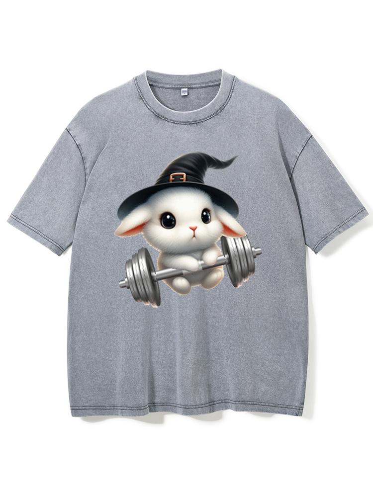 WITCH RABBIT LIFTING Washed Gym Shirt