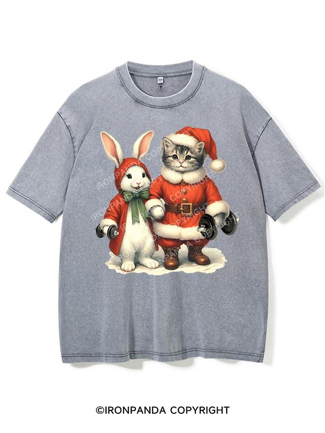 SANTA CAT, XMAS BUNNY, GYM BEASTS VINTAGE GYM SHIRT