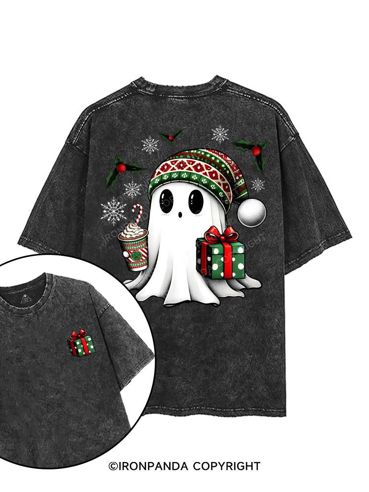 CHRISTMAS GHOST WITH COFFEE AND GIFT printed Gym Shirt