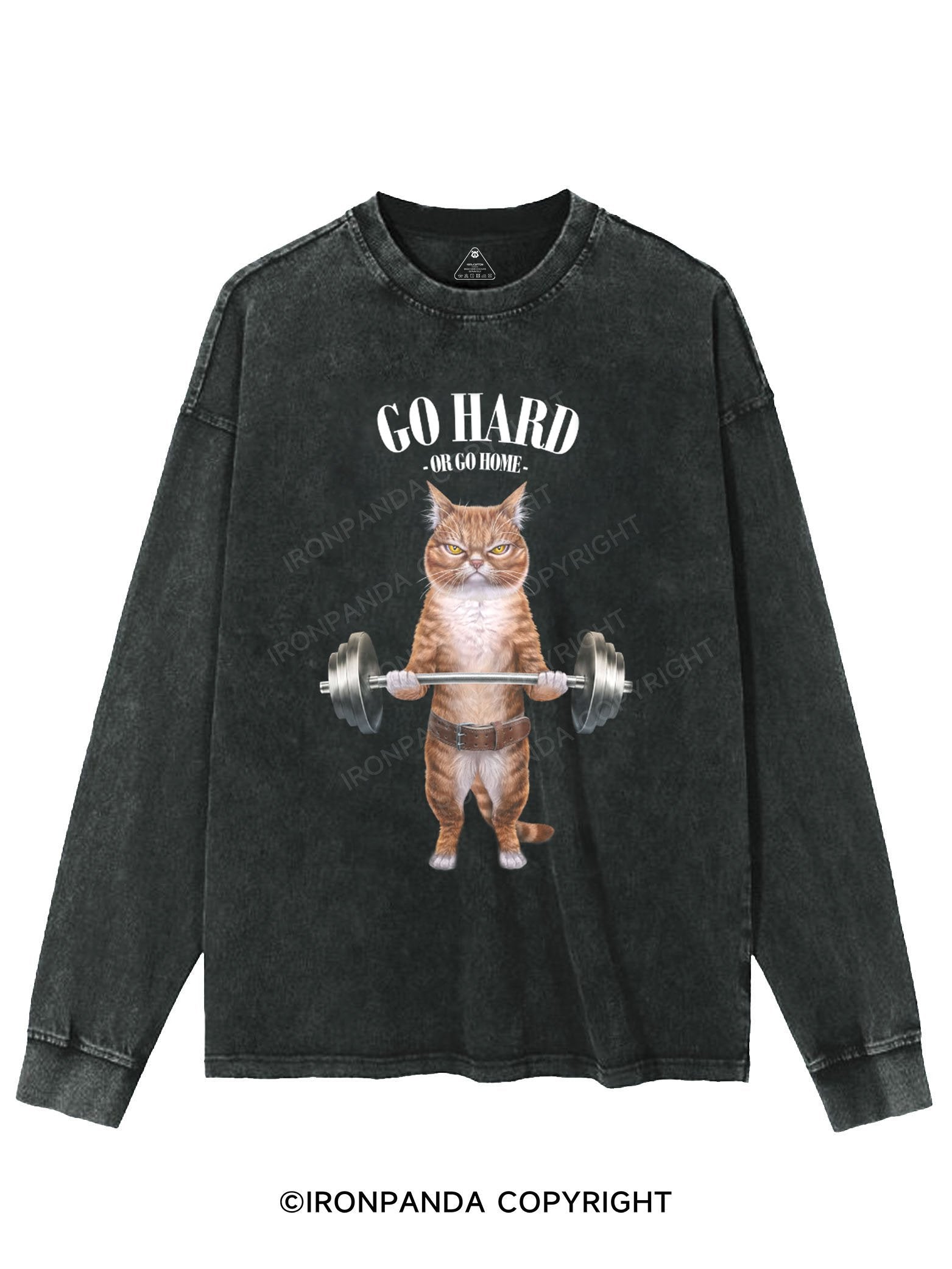 Orange Cat Weightlifting WASHED LONG SLEEVE SHIRT