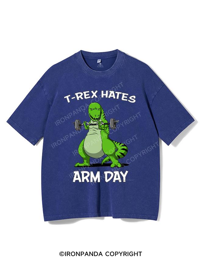 T-Rex Hates Arm Day Washed Gym Shirt