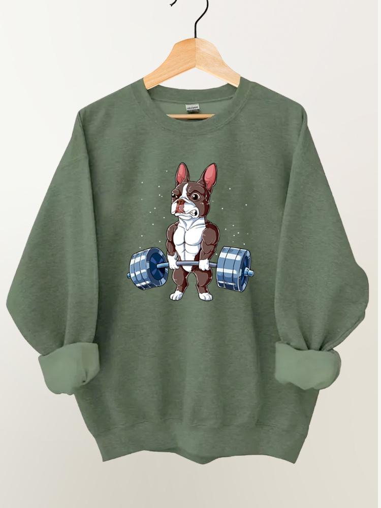 Weightlifting Brown Boston Terrier Vintage Gym Sweatshirt