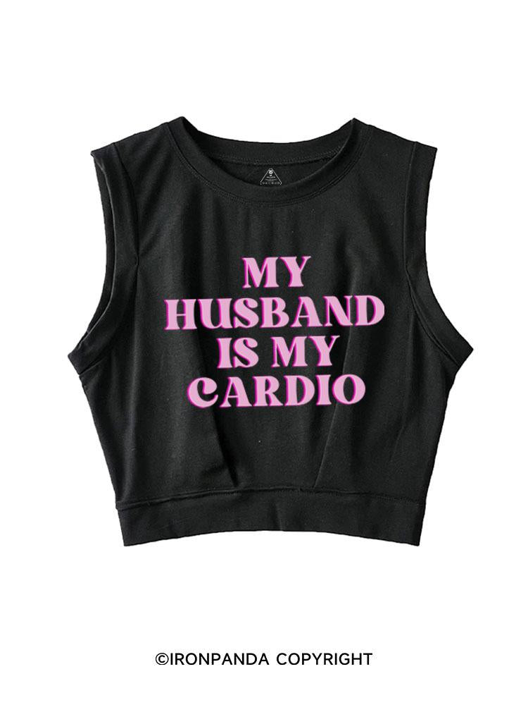 PINK MY HUSBAND IS MY CARDIO   SLEEVELESS CROP TOPS