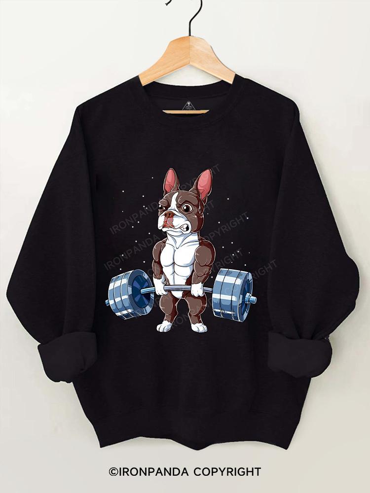 Weightlifting Brown Boston Terrier Gym Sweatshirt