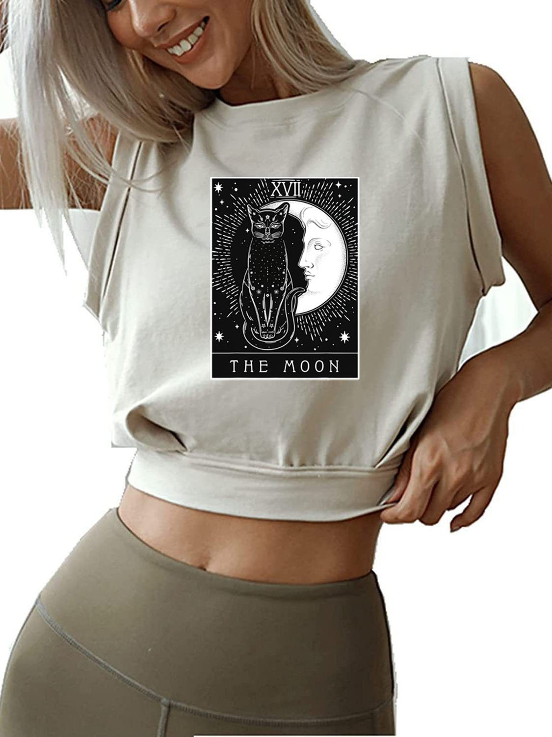 THE MOON TAROT CARD SLEEVELESS CROP TOPS