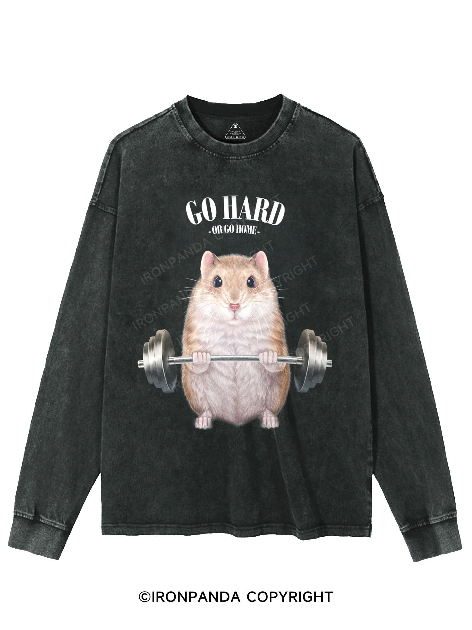 Hamster Weightlifting WASHED LONG SLEEVE SHIRT