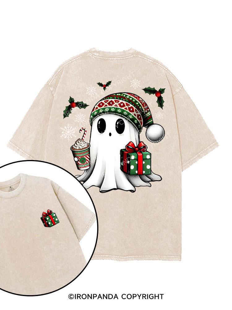 CHRISTMAS GHOST WITH COFFEE AND GIFT printed Gym Shirt