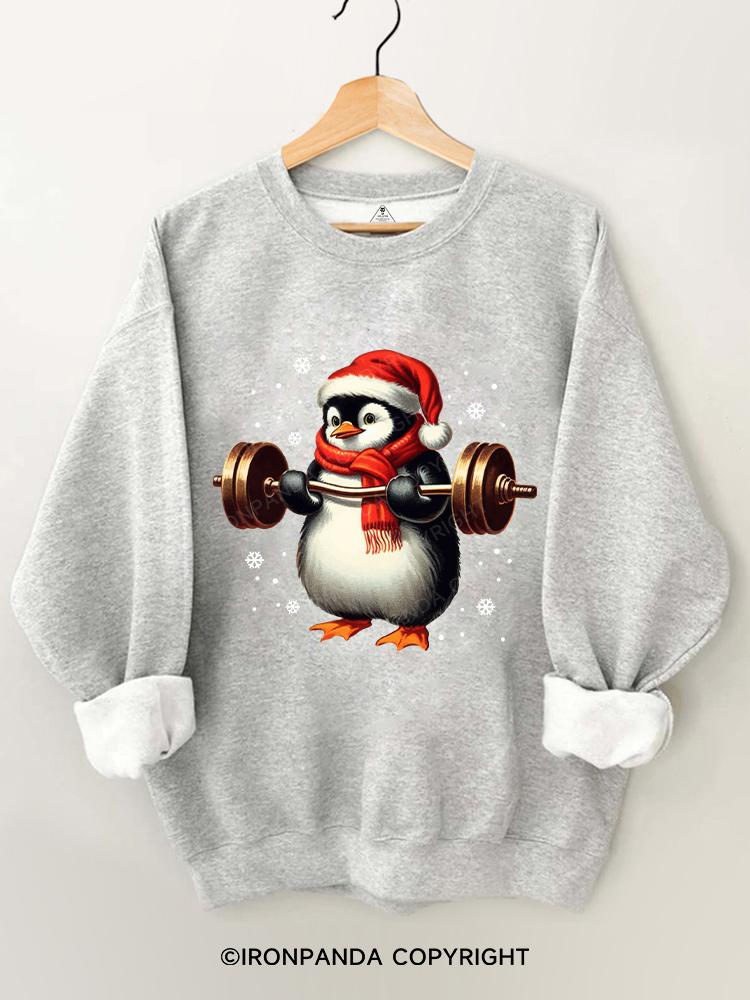 Christmas penguin weightlifting Gym Sweatshirt