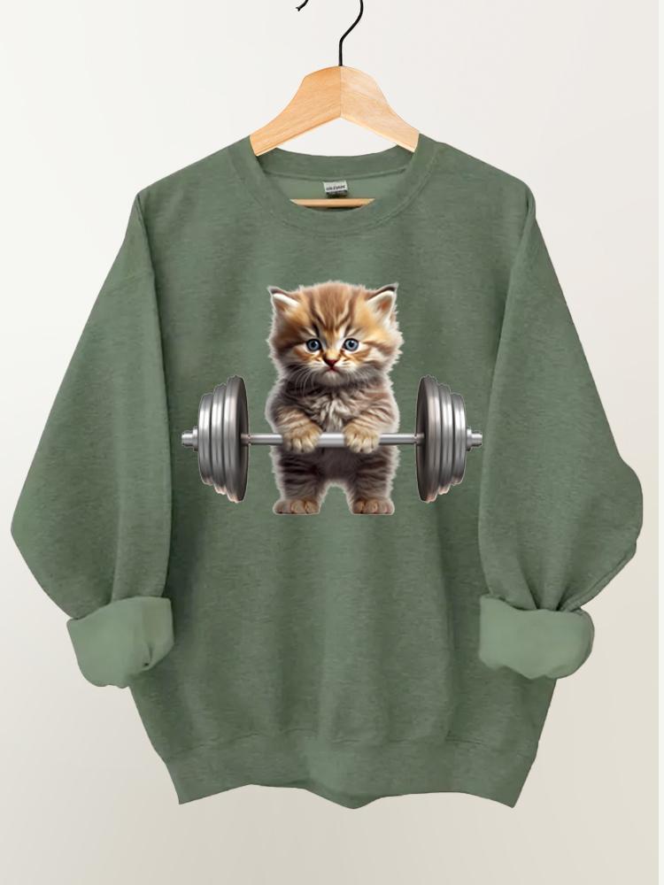 Weightlifting Cat Vintage Gym Sweatshirt