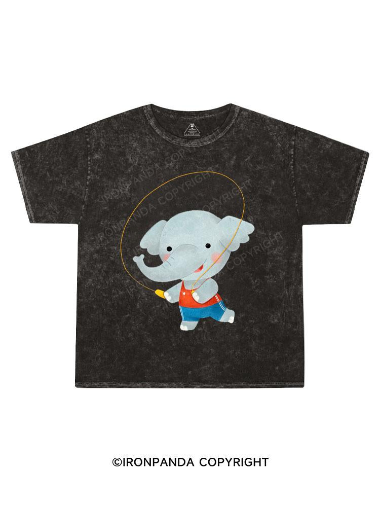 Elephant Jumping Kids Washed T-Shirt