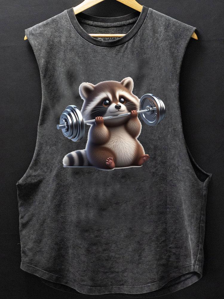 barbell weightlifting raccoon SCOOP BOTTOM COTTON TANK